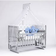 Bebeget G13 60x120 cm Süper Natural Ahşap 4 Kademeli Gri Anne Yanı Sallanır Uyku Seti Yatak ve Bebek Beşiği