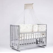 Bebeget G6 60x120 cm Süper Natural Ahşap 4 Kademeli Gri Anne Yanı Sallanır Uyku Seti Yatak ve Bebek Beşiği