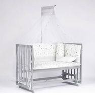 Bebeget G7 60x120 cm Süper Natural Ahşap 4 Kademeli Gri Anne Yanı Sallanır Uyku Seti Yatak ve Bebek Beşiği
