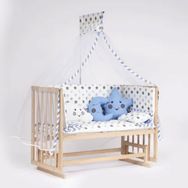 Bebeget S02 60X120 cm Süper Full Natural Ahşap 4 Kademeli Anne Yanı Sallanır Uyku Seti Yatak ve Bebek Beşiği