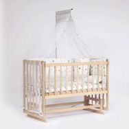 Bebeget S06 60X120 cm Süper Full Natural Ahşap 4 Kademeli Anne Yanı Sallanır Uyku Seti Yatak ve Bebek Beşiği
