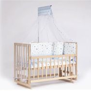 Bebeget S07 60X120 cm Süper Full Natural Ahşap 4 Kademeli Anne Yanı Sallanır Uyku Seti Yatak ve Bebek Beşiği
