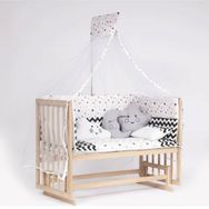 Bebeget S10 60X120 cm Süper Full Natural Ahşap 4 Kademeli Anne Yanı Sallanır Uyku Seti Yatak ve Bebek Beşiği