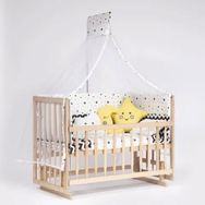 Bebeget S12 60X120 cm Süper Full Natural Ahşap 4 Kademeli Anne Yanı Sallanır Uyku Seti Yatak ve Bebek Beşiği