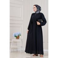 Beli Bağcıklı Pera Elbise-Siyah - Beyaz - 1