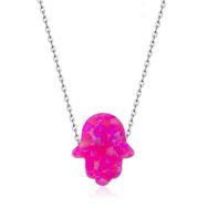 Bella Gloria GK00284 Pembe Opal Fatma Ana Eli Gümüş Kolye