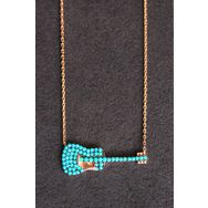 Bella Gloria TGK0116 Turkuaz Gitar Rose Gümüş Kolye