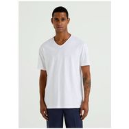 Benetton 123P3JE1J4264 V Yaka Beyaz Erkek T-Shirt