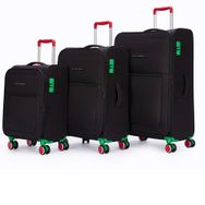 Benetton 2800 Ultra Light Hafif Lüx Kumaş Tekerlekli Siyah 3'lü Valiz Seti