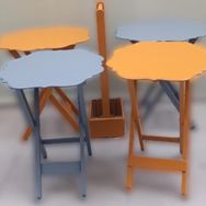 Bengi Ticaret 90079 Dörtlü Yonca Model Ahşap El Yapımı Gri Hardal Renk Zigon Sehpa