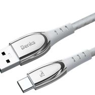 Benks D40 Type-C USB Kablo 5A 25W 120 cm Data Kablo 480 Mbps Kumaş Örgü Kablosu Beyaz Hızlı Şarj