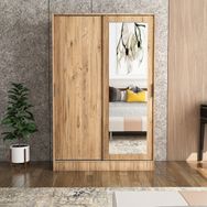 Berceste Atlantik Çam 2 Sürgü Kapaklı Aynalı 8 Bölmeli Gardırop