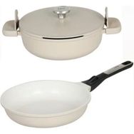 BergHoff Leo Phantom Bej İndüksiyonlu 3 Parça Yanmaz Yapışmaz Alüminyum Döküm 28 cm Tencere Tava Seti