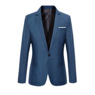 Bestgift Blazer Mavi Dar Kesim Tek Düğmeli Uzun Kollu Erkek Ceket