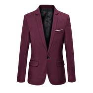 Bestgift Blazer Şarap Kırmızısı Dar Kesim Tek Düğmeli Uzun Kollu Erkek Ceket