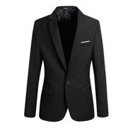 Bestgift Blazer Siyah Dar Kesim Tek Düğmeli Uzun Kollu Erkek Ceket