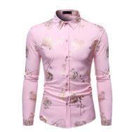 Bestgift Bronz Pembe Kırmızı Uzun Kollu Çiçekli Erkek Gömlek