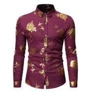 Bestgift Bronz Wine Red Uzun Kollu Çiçekli Erkek Gömlek