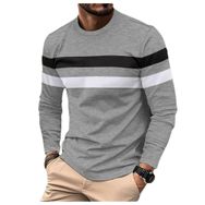 Bestgift Colorblocked Gri Yuvarlak Yaka Uzun Kollu Erkek Kazak
