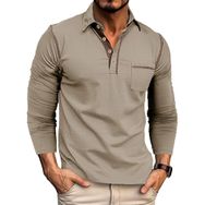 Bestgift Colorblocking Haki Uzun Kollu Polo Yaka Günlük Erkek Tişört