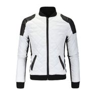 Bestgift Constrast Bomber Beyaz Suni Deri Erkek Ceket