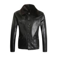 Bestgift Constrast Bomber Siyah Suni Deri Erkek Ceket