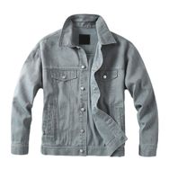Bestgift Denim Açık Gri Gevşek Yaka Erkek Ceket