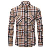 Bestgift Flanel Uzun Kollu Çift Cepli Bej Erkek Gömlek