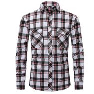 Bestgift Flanel Uzun Kollu Çift Cepli Beyaz 2 Erkek Gömlek