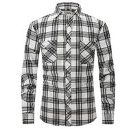 Bestgift Flanel Uzun Kollu Çift Cepli Beyaz Erkek Gömlek