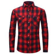 Bestgift Flanel Uzun Kollu Çift Cepli Kırmızı 3 Erkek Gömlek