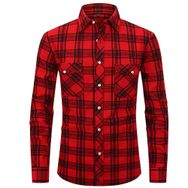Bestgift Flanel Uzun Kollu Çift Cepli Kırmızı 4 Erkek Gömlek