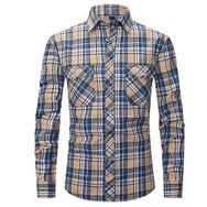 Bestgift Flanel Uzun Kollu Çift Cepli Koyu Mavi 2 Erkek Gömlek