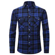 Bestgift Flanel Uzun Kollu Çift Cepli Mavi Erkek Gömlek