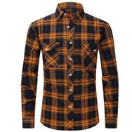 Bestgift Flanel Uzun Kollu Çift Cepli Turuncu Erkek Gömlek