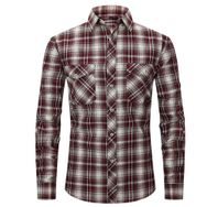Bestgift Flanel Uzun Kollu Çift Cepli Wine Red Erkek Gömlek