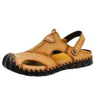 Bestgift Haki Büyük Boy Deri Rahat Erkek Sandalet