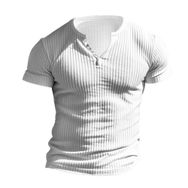 Bestgift Henley Beyaz Kısa Kollu Düz Erkek T-shirt