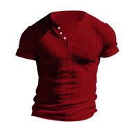 Bestgift Henley Wine Red Kısa Kollu Düz Erkek T-shirt