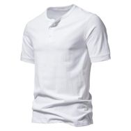 Bestgift Henry Beyaz Üç Düğmeli Erkek Kısa Kollu T-shirt