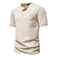Bestgift Henry Haki Üç Düğmeli Erkek Kısa Kollu T-shirt