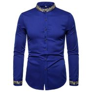 Bestgift Henry Mavi Royal Blau Uzun Kollu Nakışlı Erkek Gömlek
