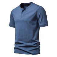 Bestgift Henry Mavi Üç Düğmeli Erkek Kısa Kollu T-shirt