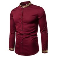 Bestgift Henry Wine Red Uzun Kollu Nakışlı Erkek Gömlek
