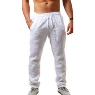 Bestgift Hip Hop Beyaz Keten Erkek Pantolon