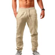 Bestgift Hip Hop Derin Kahve Keten Erkek Pantolon