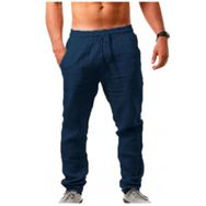 Bestgift Hip Hop Lacivert Mavi Keten Erkek Pantolon