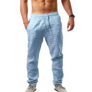 Bestgift Hip Hop Mavi Light Blue Keten Erkek Pantolon
