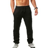 Bestgift Hip Hop Siyah Keten Erkek Pantolon