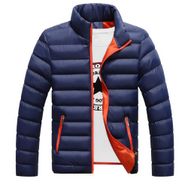 Bestgift Kapitone Lacivert Mavi Yüksek Yaka Erkek Ceket